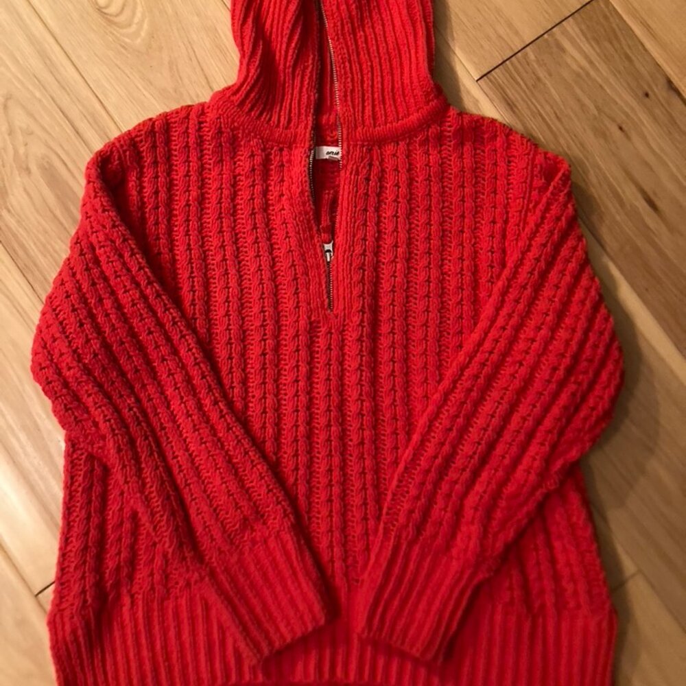 Oversized red American eagle sweater with zipper neck